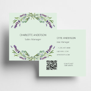 Kod för grönt QR för blommor av släktet Lavender Fyrkantigt Visitkort