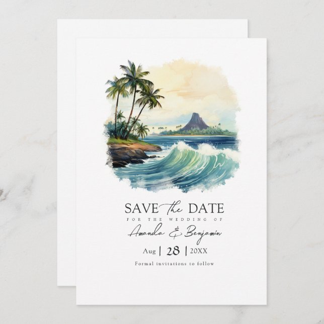 Kod för Hawaii Destination Wedding QR Spara Datumet (Fram/baksida)