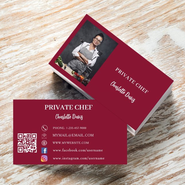 Kod för privat catering av burgundfotot QR Visitkort (Skapare uppladdad)