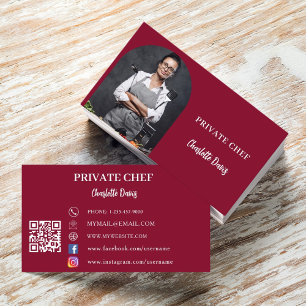 Kod för privat kock-burgundy-fotobåge QR Visitkort