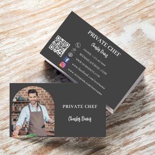 Kod för privat kock-kol-grått-fotobåge QR Visitkort