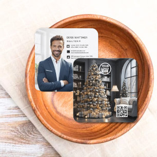 Kod för QR-kod för Julexekutiv Real Gods Photo Fyrkantigt Visitkort