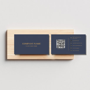 Kod för QR-kod för marinblått Guld, minimalistiskt Visitkort