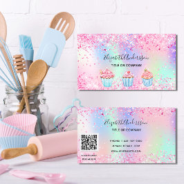 Kod för  rosa lila glitter-stoft QR Visitkort