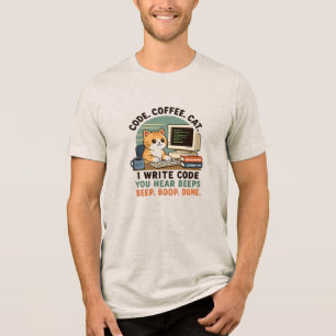 Kod Kaffe Katt Programmerare Humor Illustration T Shirt