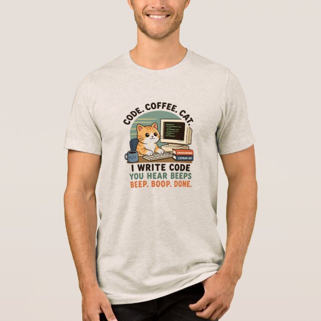 Kod Kaffe Katt Programmerare Humor Illustration T Shirt (Framsida)