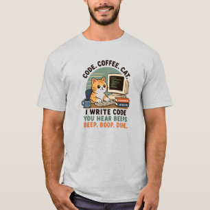 Kod Kaffe Katt Programmerare Humor Illustration T Shirt