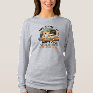 Kod Kaffe Katt Programmerare Humor Illustration T Shirt