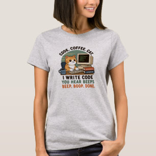 Kod Kaffe Katt Programmerare Humor Illustration T Shirt