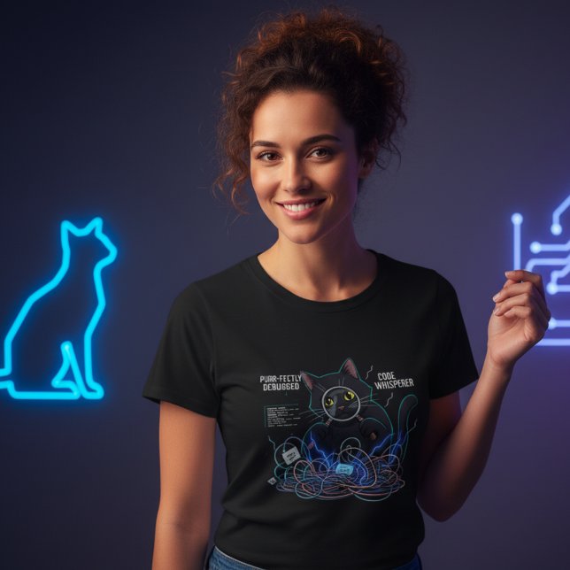 Kod Whisperer Developer Cat Women's Black T-shirt (Code AND Cat Whisperer)