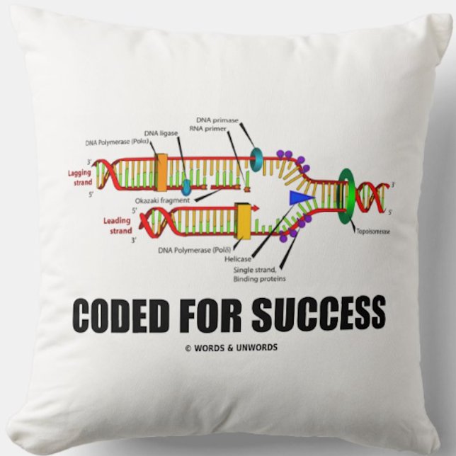 Kodad för lyckade resultat (DNA-replikering) Kudde (Throw pillow featuring DNA replication for anyone who is "Coded For Success")