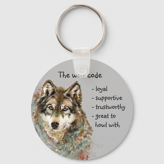 Kodcitat för vattenfärgsfärg, Vargar för inspirati Nyckelring (Framsida)