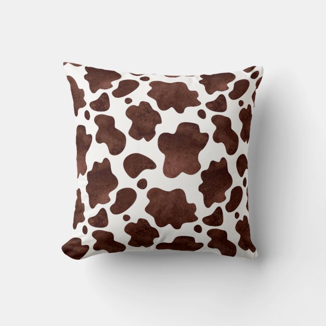Kodfläckar Mönster Brown och White Animal Print Kudde (Framsida)
