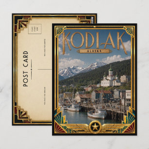 Kodiak Alaska Vintage Art Deco Guldåldern Vykort