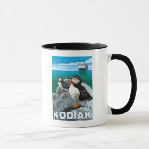 Kodiak, AlaskaPuffins och alaskabo kryssningfrakt Mugg
