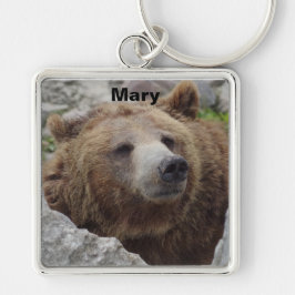 Kodiak Bear Fyrkantig Silverfärgad Nyckelring