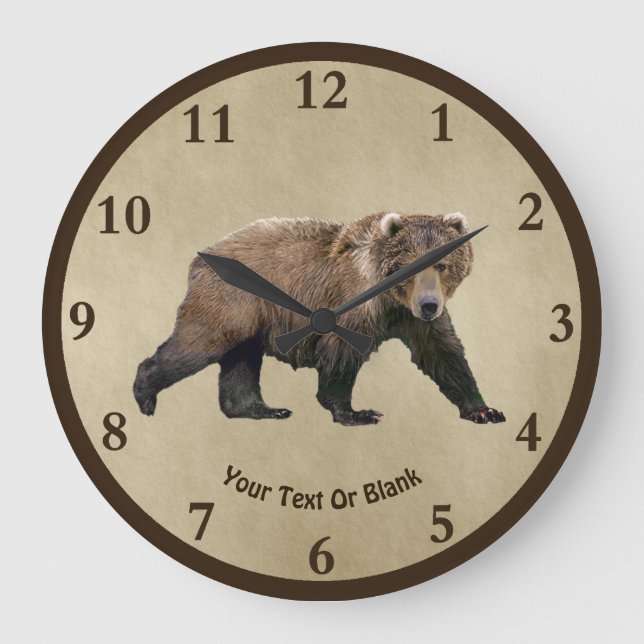 Kodiak Bear på gammal Papper Stor Klocka (Framsida)