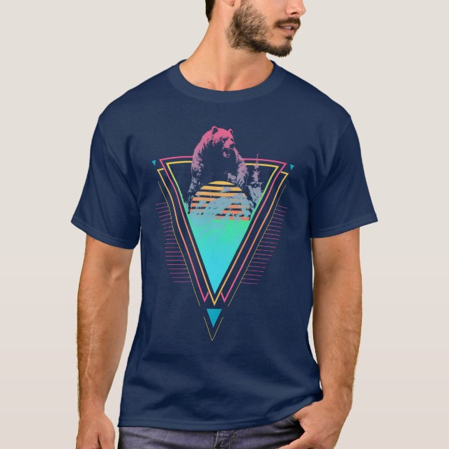 Kodiak Bear Vaporwave Synthwave 90-tal 80-tal Soln T Shirt (Framsida)
