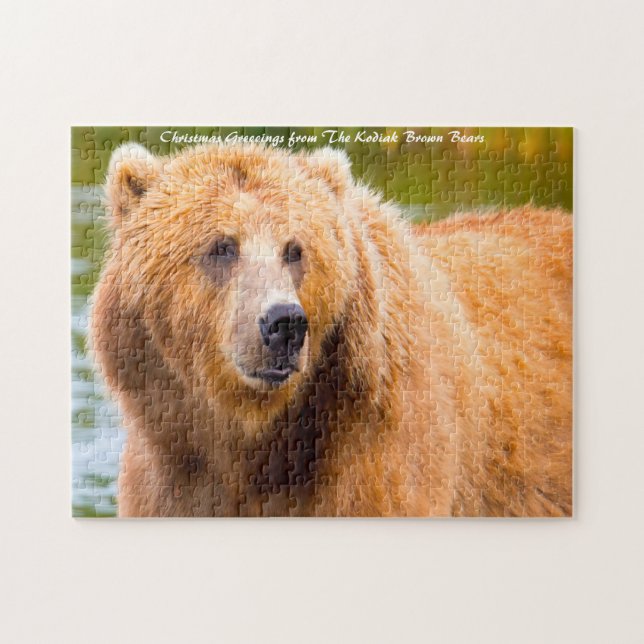 Kodiak Brunbjörnar. Julhälsningar Pussel (Horisontell)