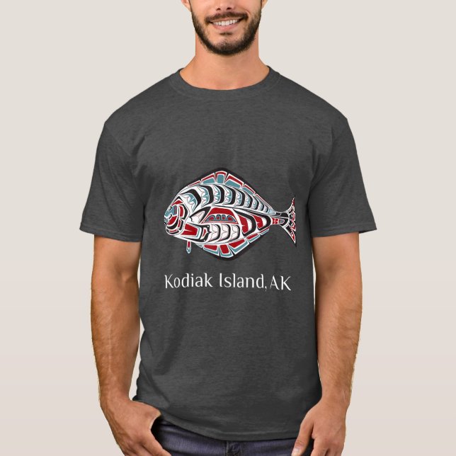 Kodiak Island Alaska Native American Halibut T Shirt (Framsida)