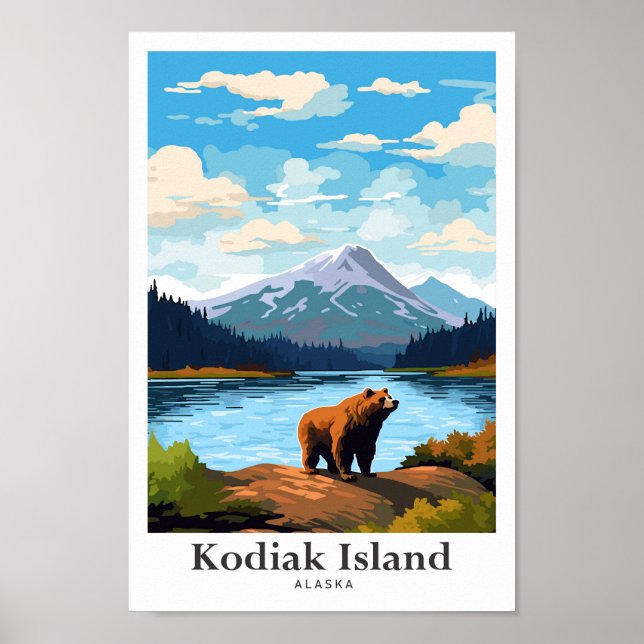 Kodiak Island Alaska Travel Potrait Illustration Poster (Framsidan)
