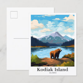 Kodiak Island Alaska Travel Potrait Illustration Vykort