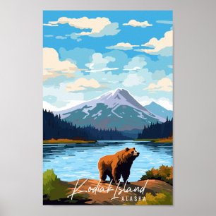 Kodiak Island Alaska vintage resor illustration Poster