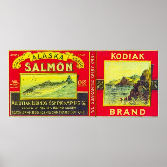 Kodiak Salmon Can LabelKodiak Island, AK Poster (Framsidan)