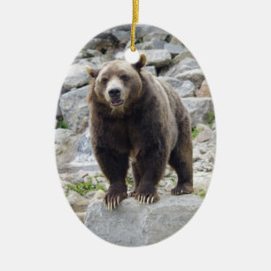 Kodiakbjörn stående på en sten julgransprydnad keramik