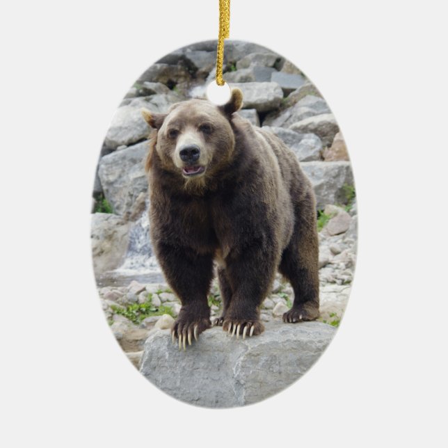 Kodiakbjörn stående på en sten julgransprydnad keramik (Framsidan)
