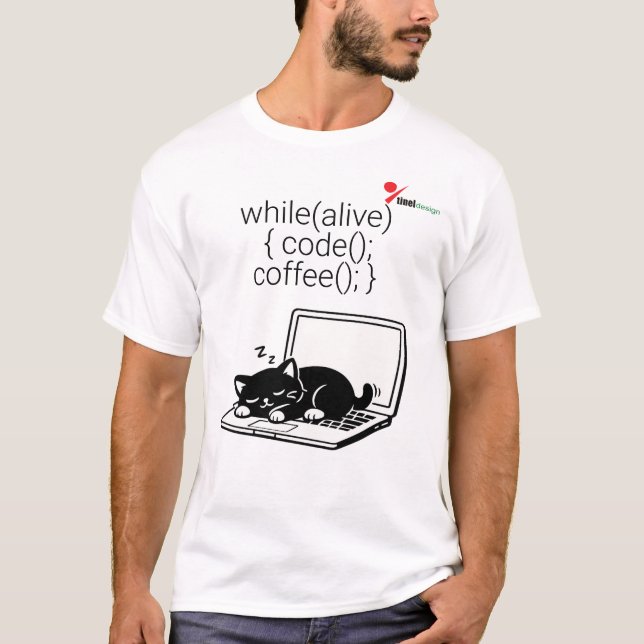 Kodkaffe Upprepa Katt T-Shirt (Framsida)