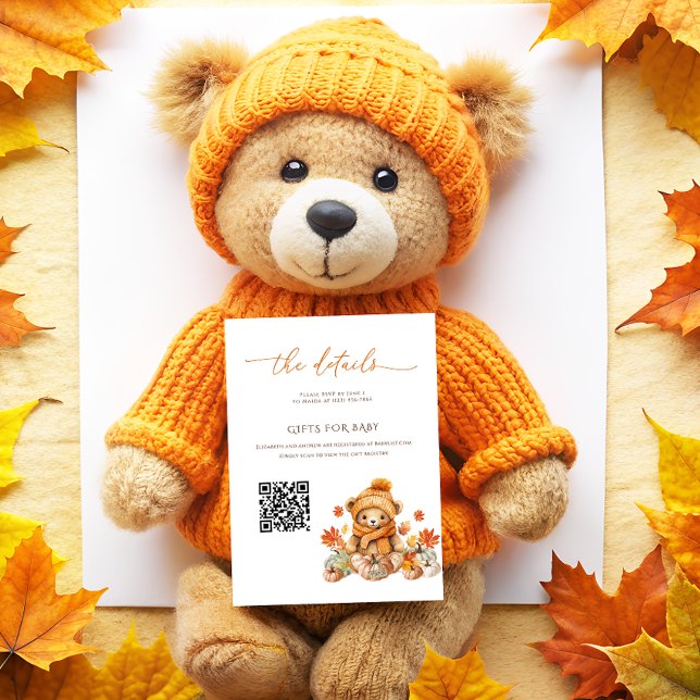 Kodkod för detaljer om Fall Nalle Baby Shower Tilläggskort (Skapare uppladdad)