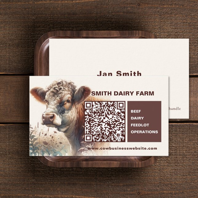 Kodkort för kundens QR-kod Visitkort (Cow Business QR Code Cards (front and back))