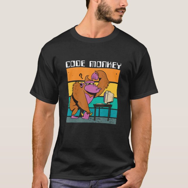 Kodnr för Gorilla Retro-kodning PC Nerd Gee T Shirt (Framsida)