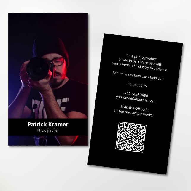 Kodportfölj med enkel modern Professionell för fot Visitkort (Photographer with QR code portfolio business card)