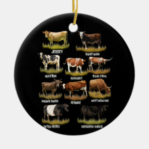 Kodraser Retro Farmer Beef and Dairy Graphic Julgransprydnad Keramik