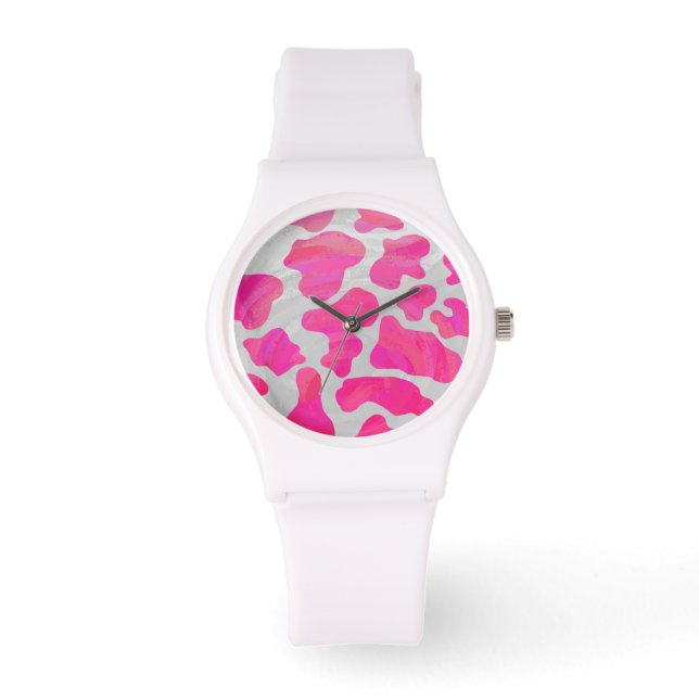 Kodutskrift och vit Shock rosa Armbandsur (Framsida)