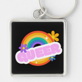 Köer. LGBT+Pride. Kortnyckelkedja Fyrkantig Silverfärgad Nyckelring