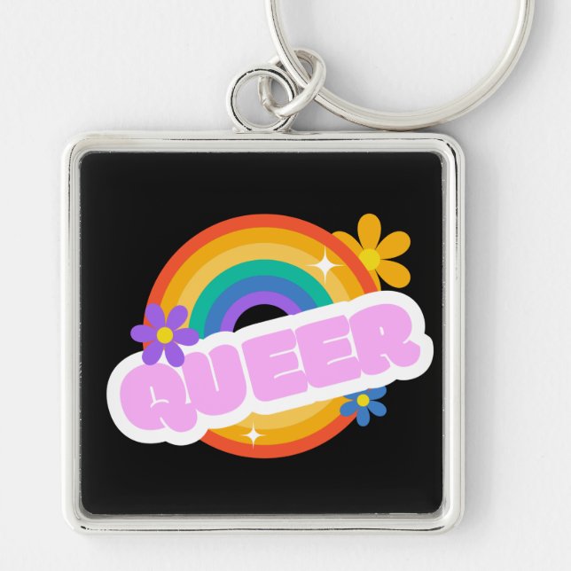 Köer. LGBT+Pride. Kortnyckelkedja Fyrkantig Silverfärgad Nyckelring (Framsidan)