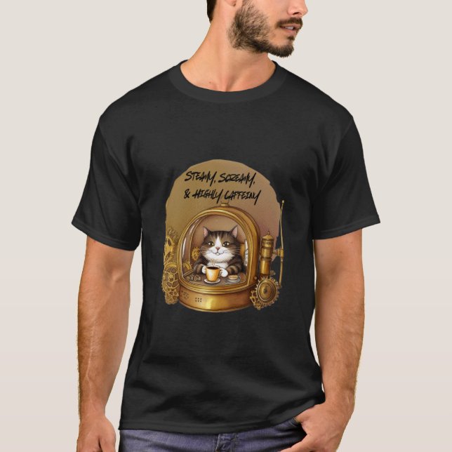 Koffe Katt Tidsmaskin Retro Café T Shirt (Framsida)