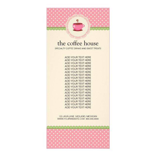 Koffebutikens produktrackkort reklamkort (Framsidan)