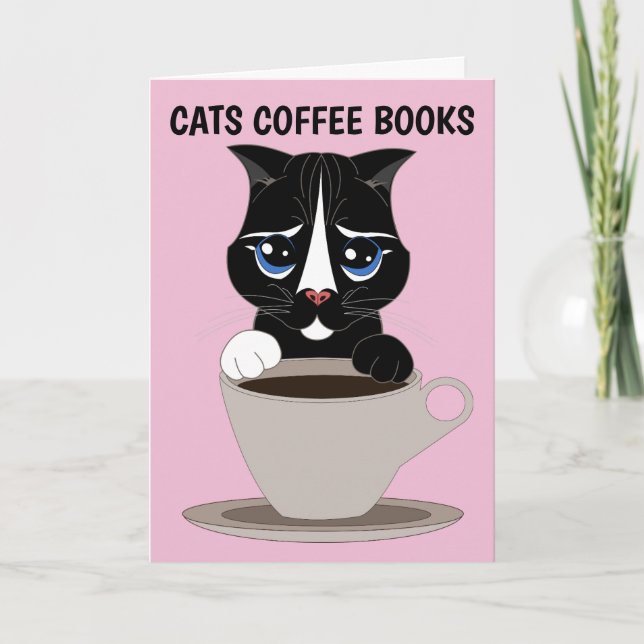 KOFFEE CAT ART GREETING CARD, TILLFÄLLEN BLANK KORT (Framsida)