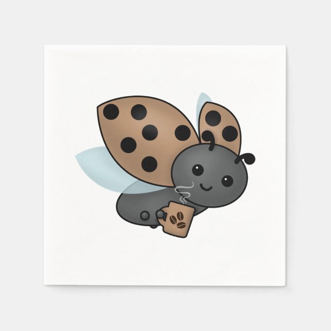 Koffee Drinking Ladybug Napkins Pappersservett (Framsidan)
