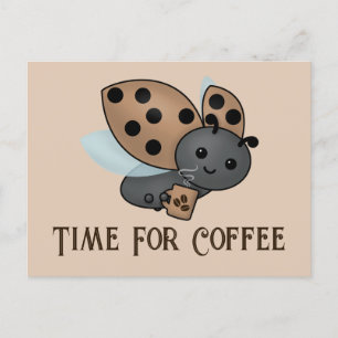 Koffee Drinking Ladybug Postcard Vykort
