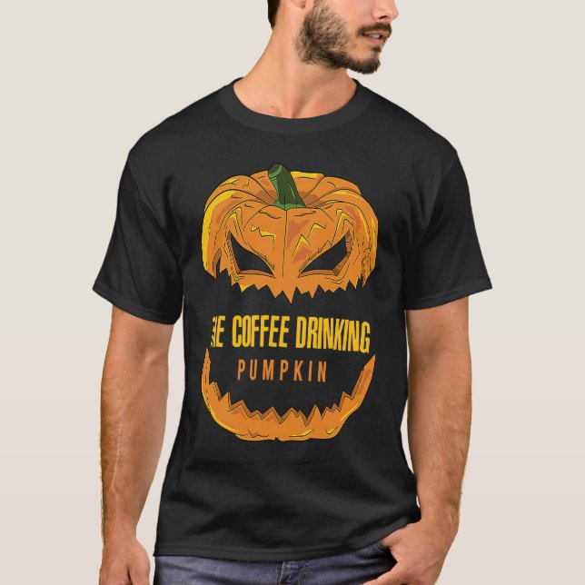 Koffee Drinking Pumpkin Matching Family Group Hall T Shirt (Framsida)