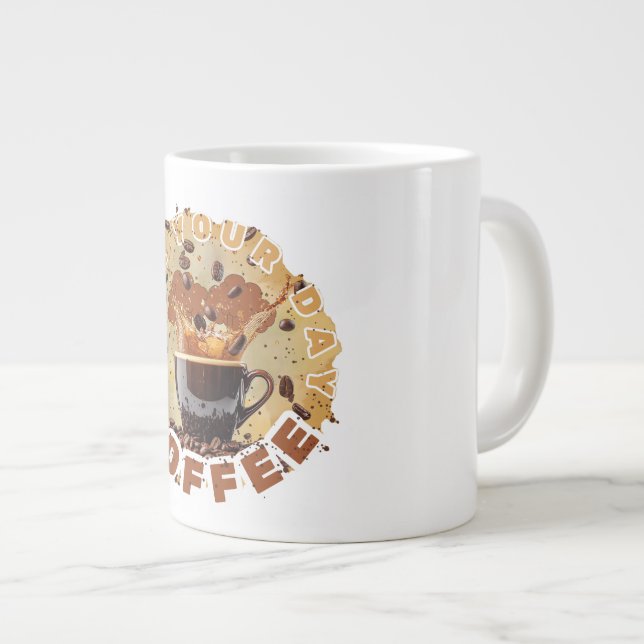 Koffein först – rolig kaffemug för kaffebryggare jumbo mugg (Framsida höger)
