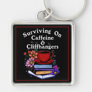 Koffein Och Cliffhangers Färgglada Fyrkantig Silverfärgad Nyckelring