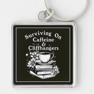 Koffein Och Cliffhangers Fyrkantig Silverfärgad Nyckelring