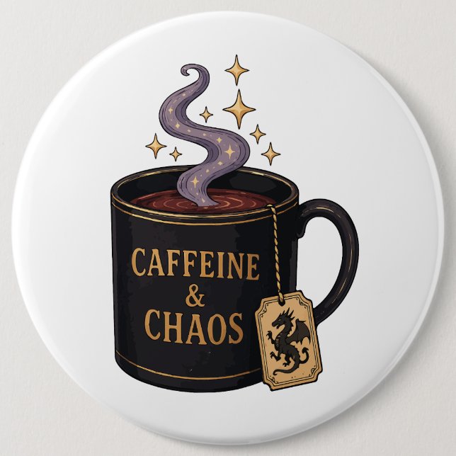 Koffein och Kaos Knapp (Framsida)
