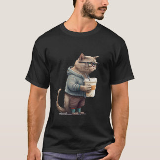 Koffekatt Person, Trött katt Dricker Kaffe Grafisk T Shirt